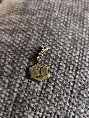 Hexagon Initial 'J' Gold Charm Pendant